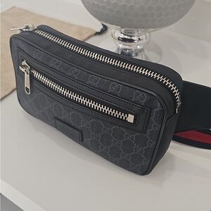 Gucci Black and Gray Monogram Belt Bag